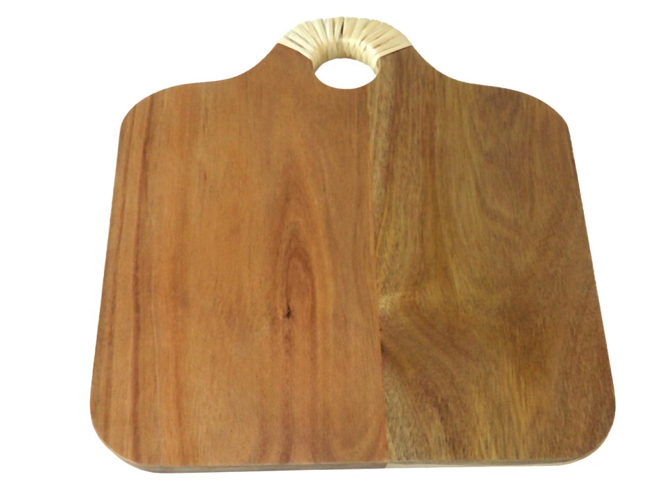 Elite Acacia Wood Cutting Board with Rattan-Wrapped Handle - Versatile Kitchenware & Serving Tray